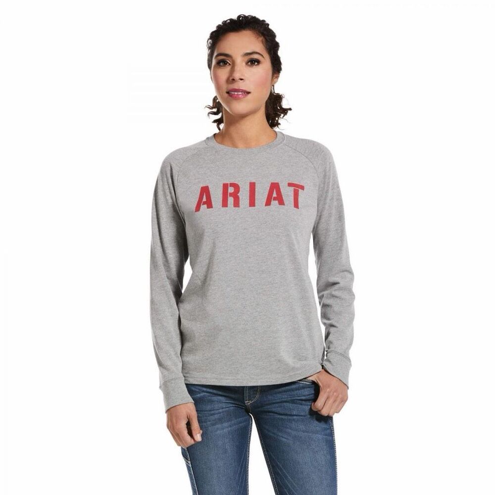 Ariat Rebar Women's Work Cotton Strong Block Long Sleeve T-shirt Gray XXL NWT